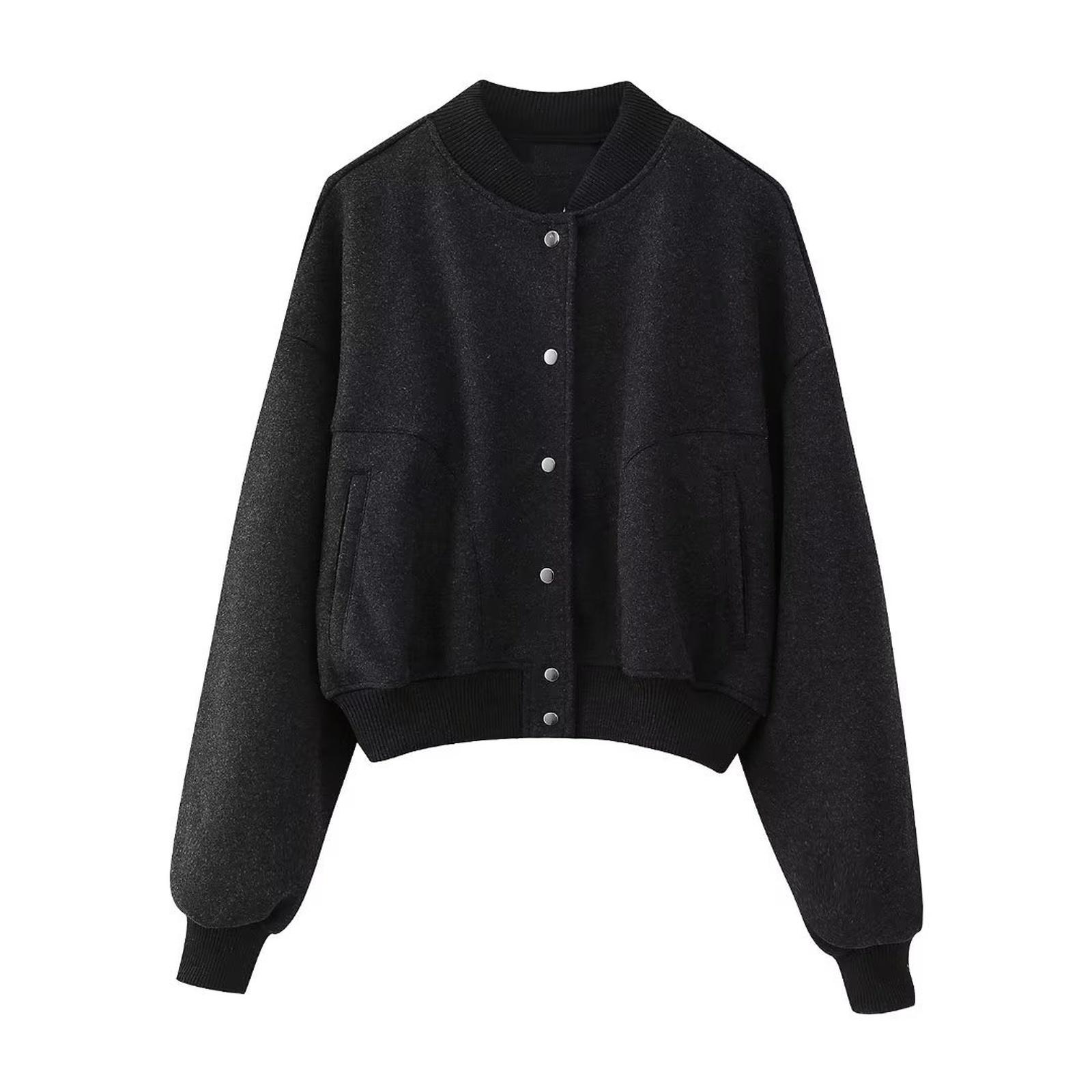 

Женская куртка из искусственной замши на пуговицах, оверсайз, со сборкой по подолу, короткой длины, повседневная винтажная верхняя одежда с карманами M чёрный