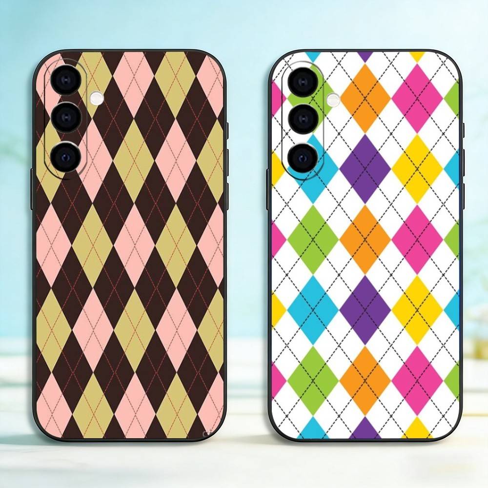 Karierter Hintergrund Handyhülle Für Samsung Galaxy A73,A72,A71,A70,A53,A52,A51,Weiche Silikon Schwarze Hülle