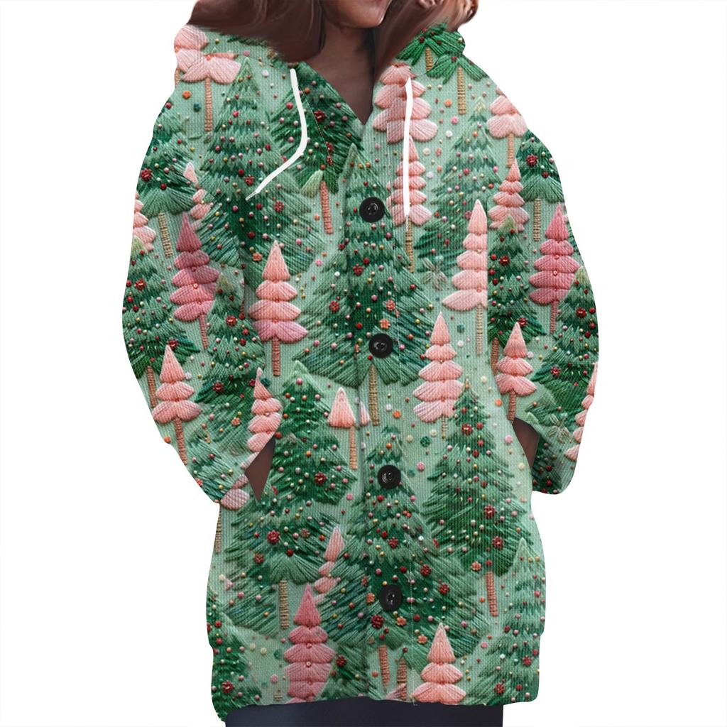Women's Fashion Casual Long Sleeve Wool Knit Hoodie Button Cardigan