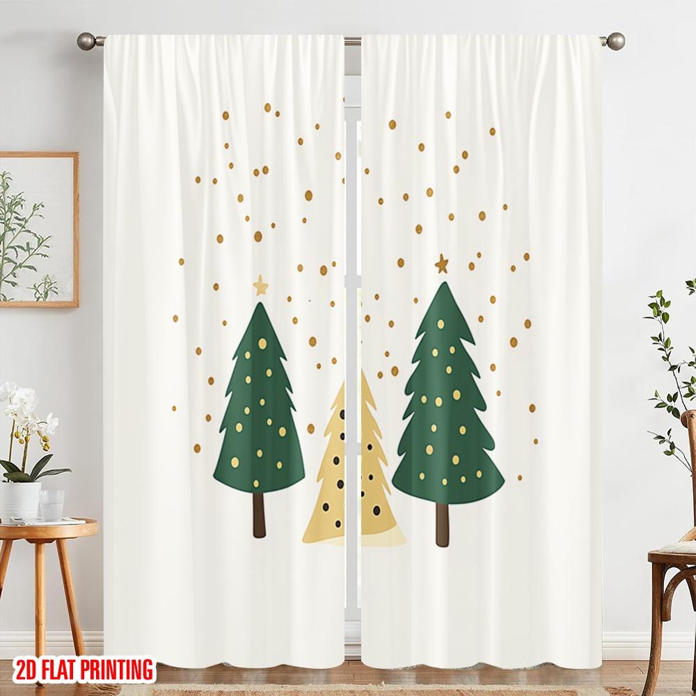 2 Stück, 2D-Ebene Druck Kreative Vorhänge Weihnachtsbäume Goldene Punkte (3) Vielseitiger Polyesterstoff (ohne Stange) Home Decor Ldeal