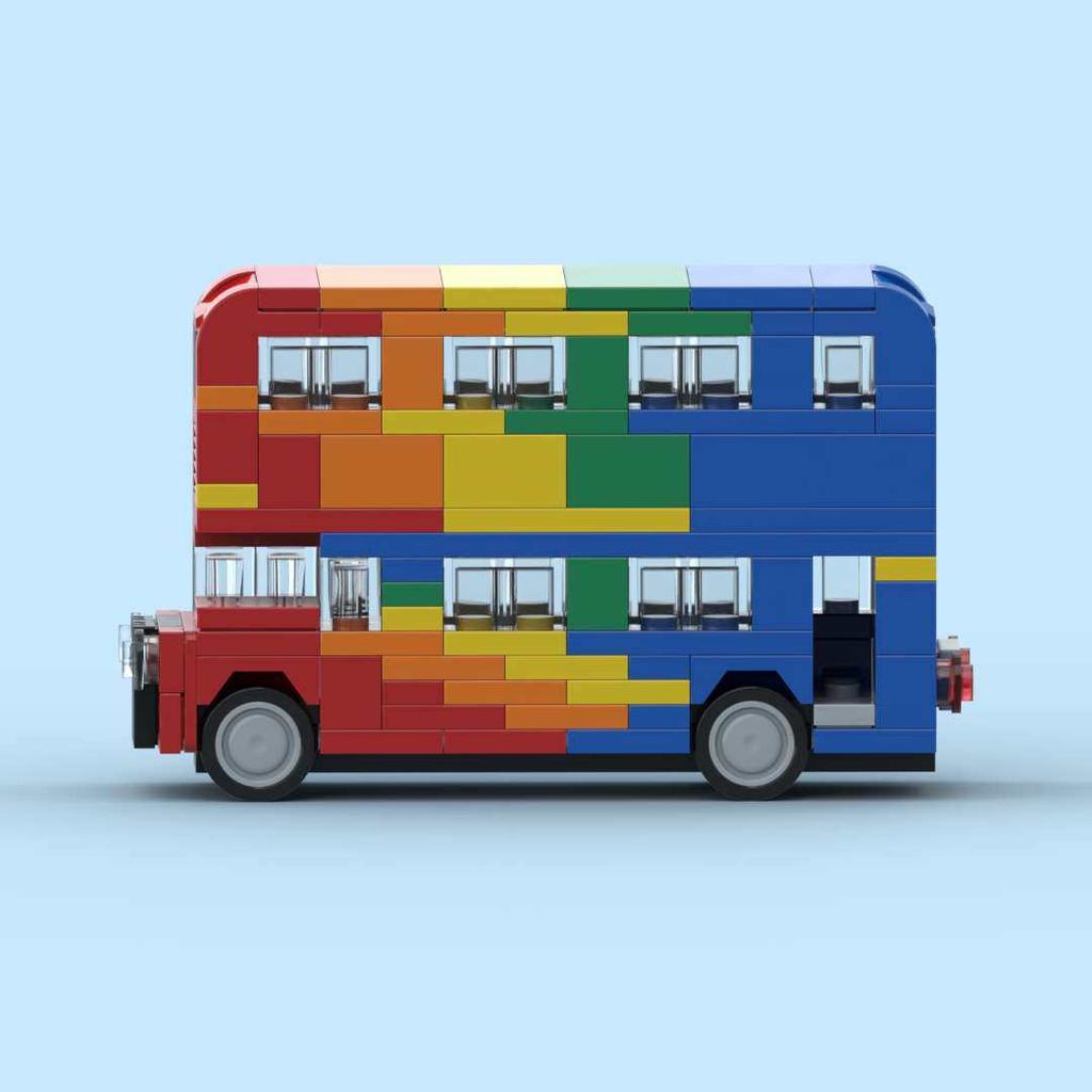 Non-Toxic Moc Rainbow Double-Decker Bus Building Blocks Educational Assembly Model For Kids Perfect Holiday Gift Fosters Creativity