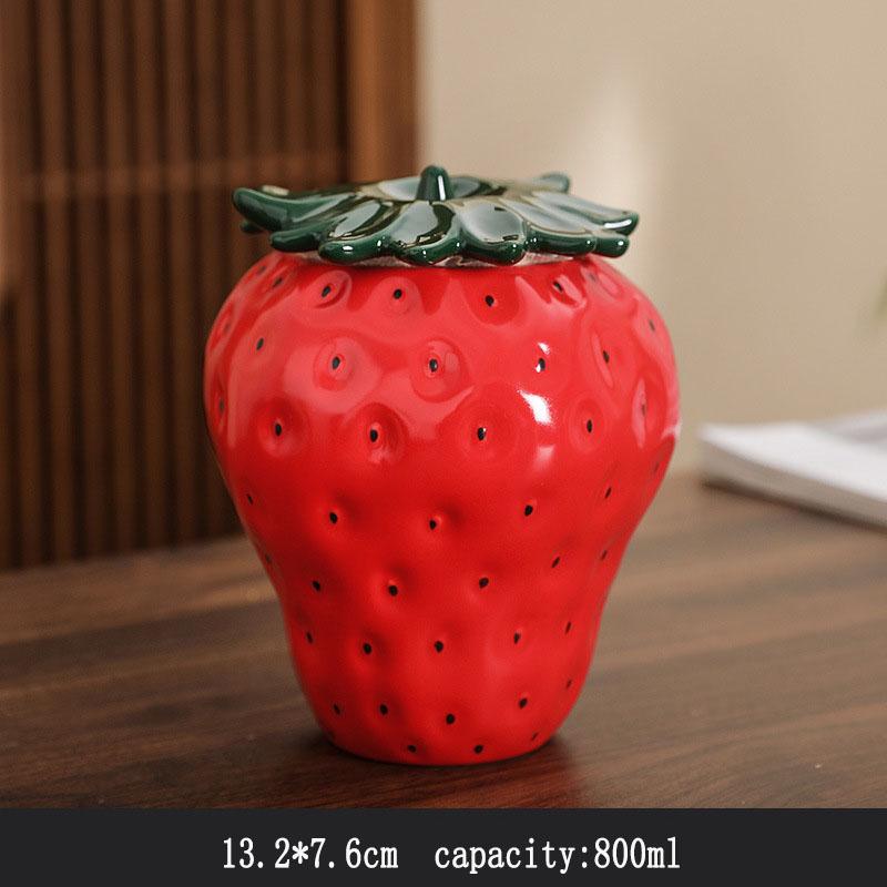 Cute Strawberry Ceramic Storage Jar Set - Multi-Size Pink & Red Canisters for Kitchen Storage, Tea, Snacks, Home Decor Gift