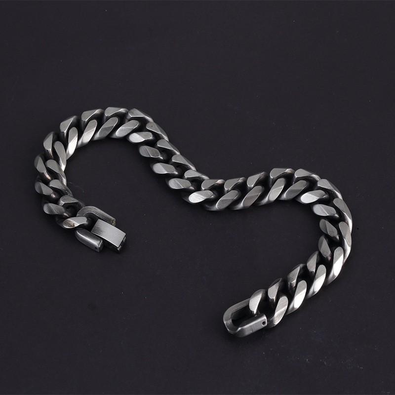 Stainless Steel Mens Bracelet Vintage Geometric Design Titanium Coated Single Weave 10mm Width 21cm Length
