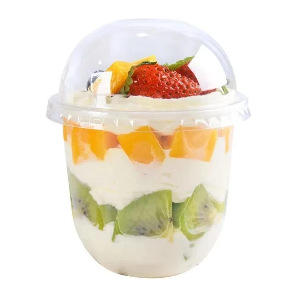 50pcs 250/360/500ML Disposable Cake Cup Transparent Salad Cup Multipurpose Ice Cream Cup Business