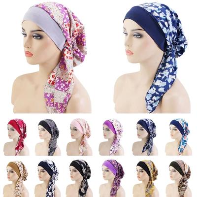 Women's Muslim Hijab Cancer Chemo Caps Flower Print Turban Cap Hair Loss Headscarf Elastic  Muslim Hijab Scarf Headwear