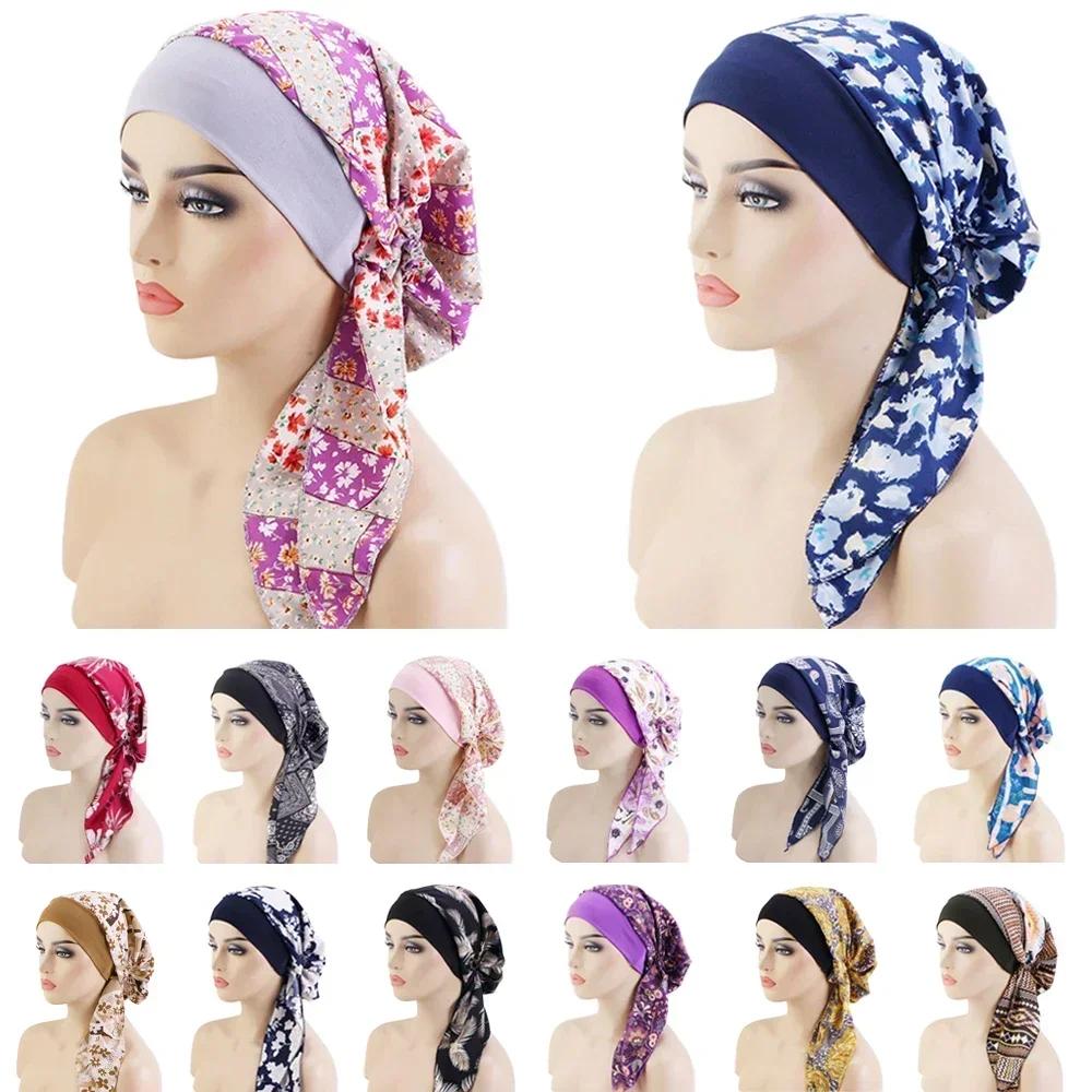 Fashion Glasses M Women's Muslim Hijab Cancer Chemo Caps Flower Print Turban Cap Hair Loss Headscarf Elastic Muslim Hijab Scarf Headwear