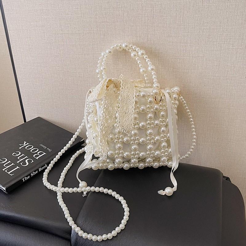 Pearl Woven Mini Shoulder Bag For Summer Elegant Women Pvc Jewelry Detailing