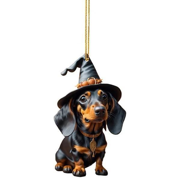 Adorable Cartoon Christmas Hat Dog Pumpkin Dachshund Car Hanging Ornament Acrylic