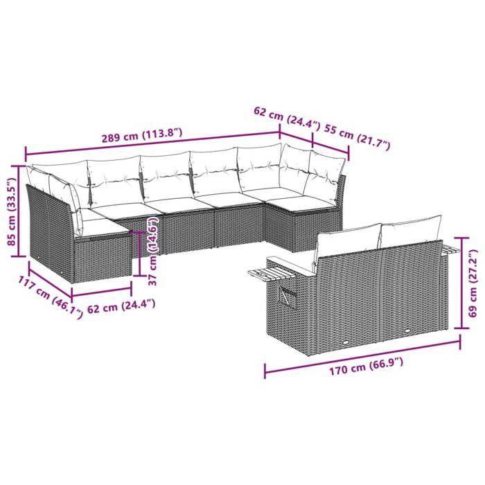 VidaXL Garden Lounge Set with Cushions 9 Pcs, Patio Sofas, Patio Furniture Set, Outdoor Furniture, Black 3227127