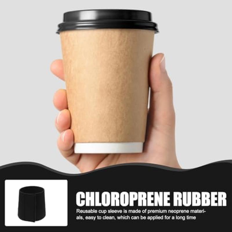 HYTROVE Wiederverwendbare Neopren Kaffeehüllen 2 Stück Isolierhülle für Heiß und Kaltgetränke Rutschfeste Trinkbecher Abdeckung in Schwarz für Alltag