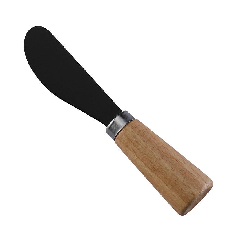 Stainless Steel Black Cheese Knife Set with Rubber Wood Handle for Butter & Pizza