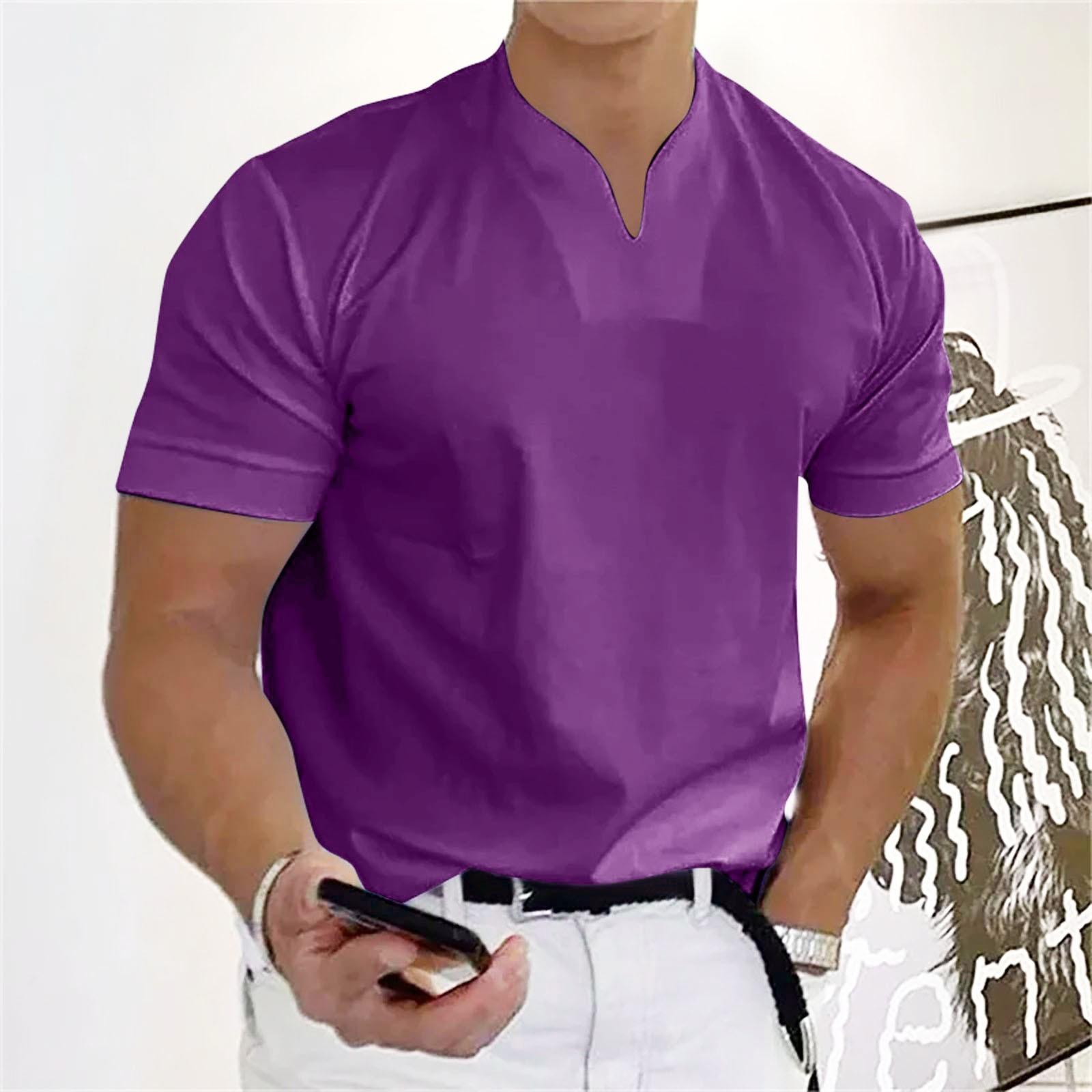 

Men s Casual Solid Color V-Neck Gentleman s Business Short Sleeve Fitness T-Shirt L