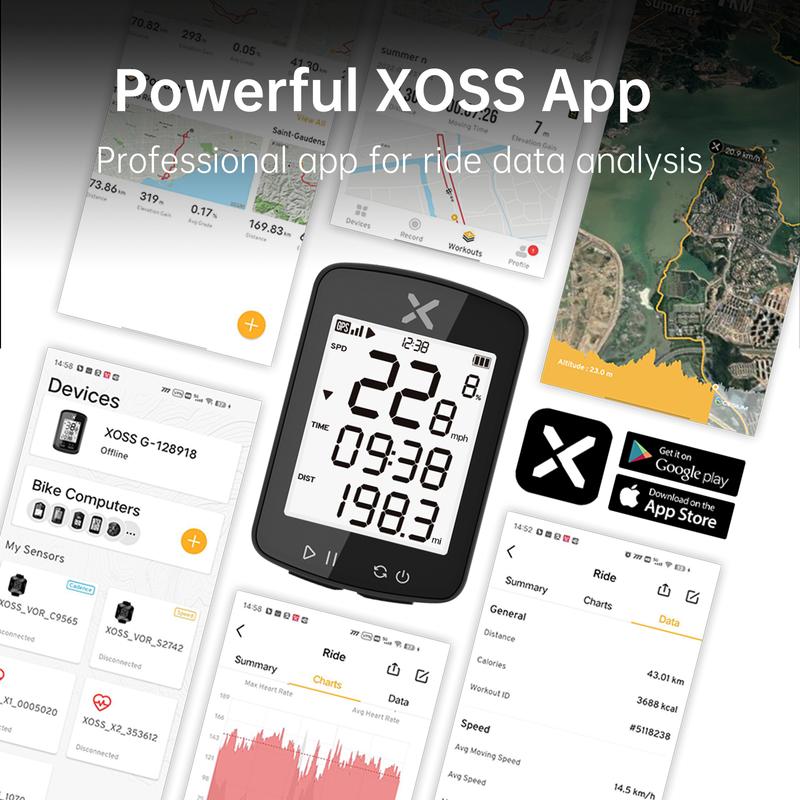 XOSS G2 GPS Bike Computer Smart Wireless IPX7 Waterproof Type-C Cycle Speedometer Odometer Cycling Computer Bicycle Stopwatch