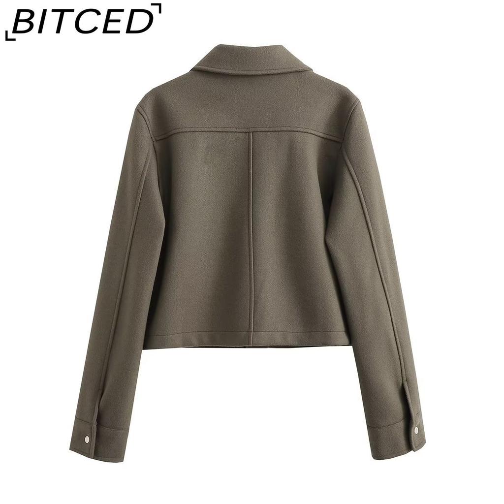 BITCED Spring/Autumn Women's Streetwear Casual Tweed Shirt Wool Coat Top