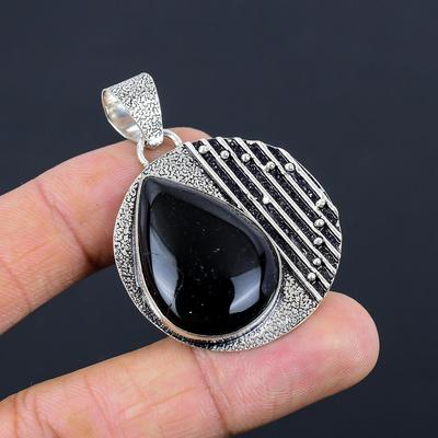 Anniversary Gift For Her Natural Black Onyx Gemstone Pendant 925 Sterling Silver