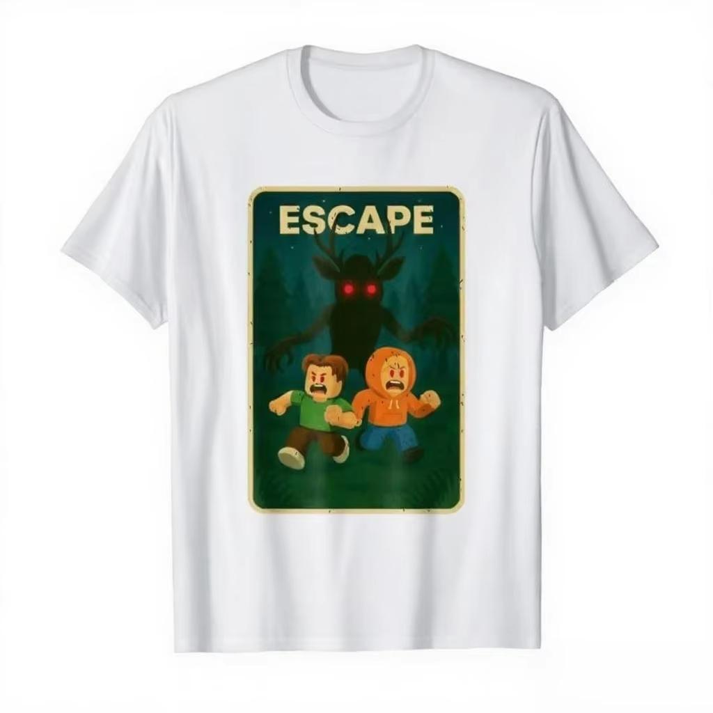 Run - 99 Nights Halloween Gamer Deer In The Forest Kids Meme T-shirt for Men Women 100% Cotton T Shirts Short Sleeve Tops