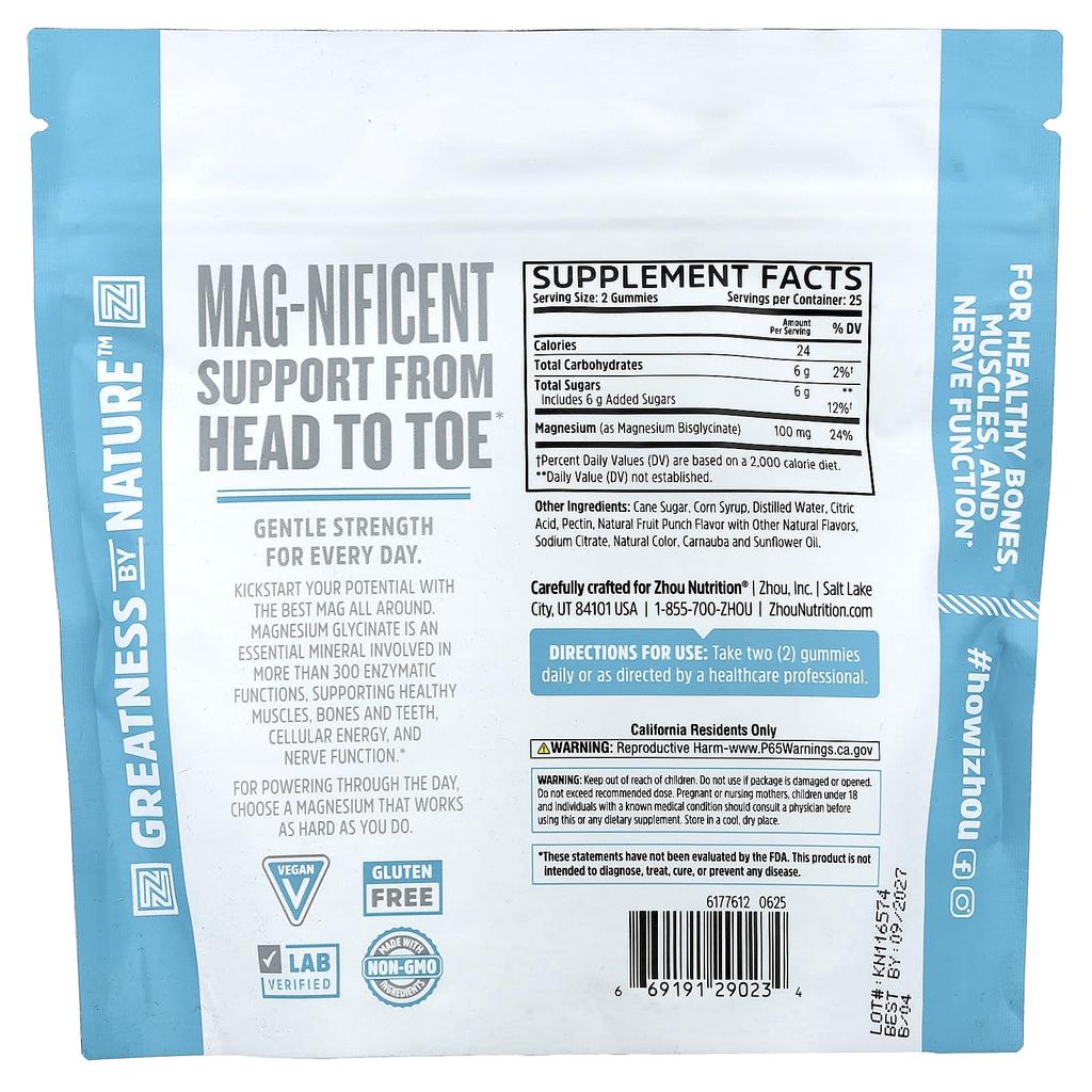 Zhou Nutrition, Mag Glycinate Gummies, Fruit Punch, 50 Gummies (50mg per Gummie)