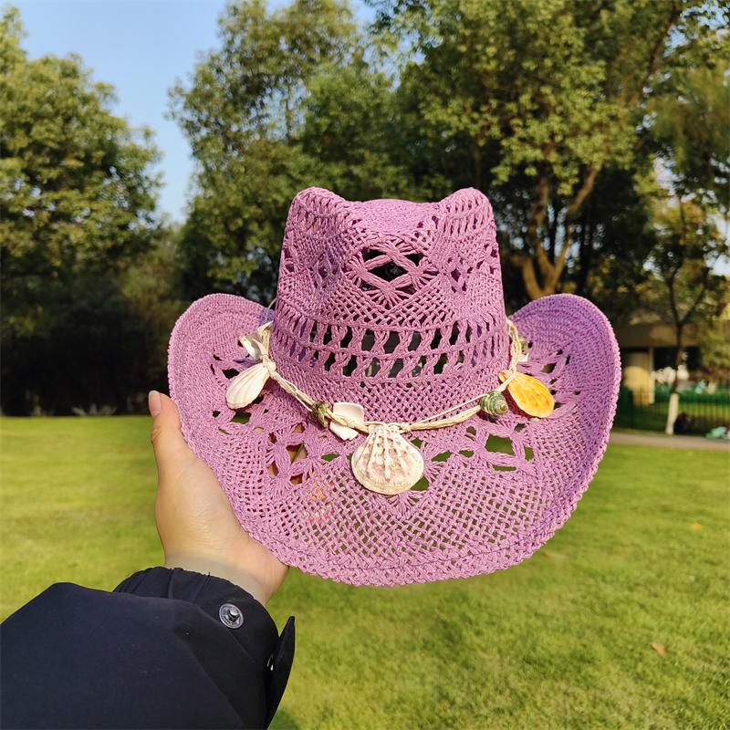 Cowboy Straw Hat for Women Fashion Seashell Straw Cowboy Hat Beach Summer Cowboy Sunshade Jazz Hat Sombrero Vaquero Hombre