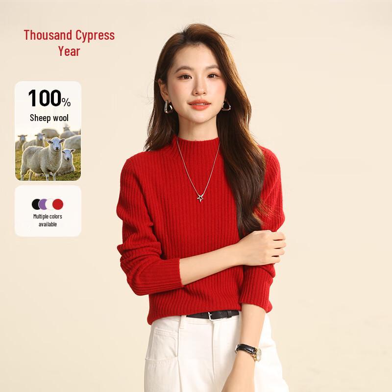 

Qianbainian Women s 100% Wool Semi-High Neck Pullover Sweater XL