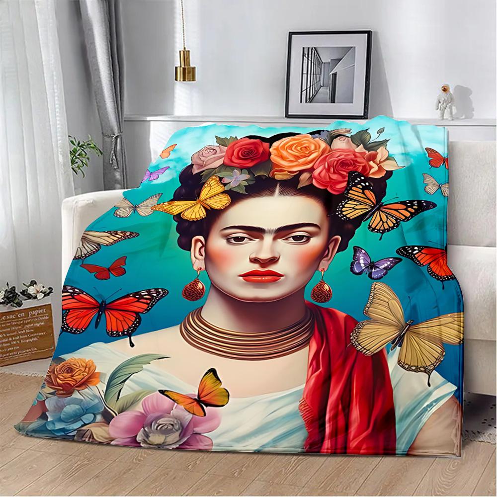 Cartoon F-Frida Printed Blanket Picnic Blankets Warm Blanket Soft and Comfortable Blanket Home Travel Birthday Gift
