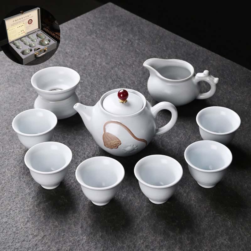 Retro Ge Kiln Tea Set Gift Set Free Kung Fu Ceramics Full Set Business Tea Set Light Luxury