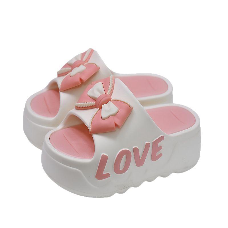 White Pink Bow Knot Slippers Women High Platform EVA Slides Designer Sandals Beach Clogs