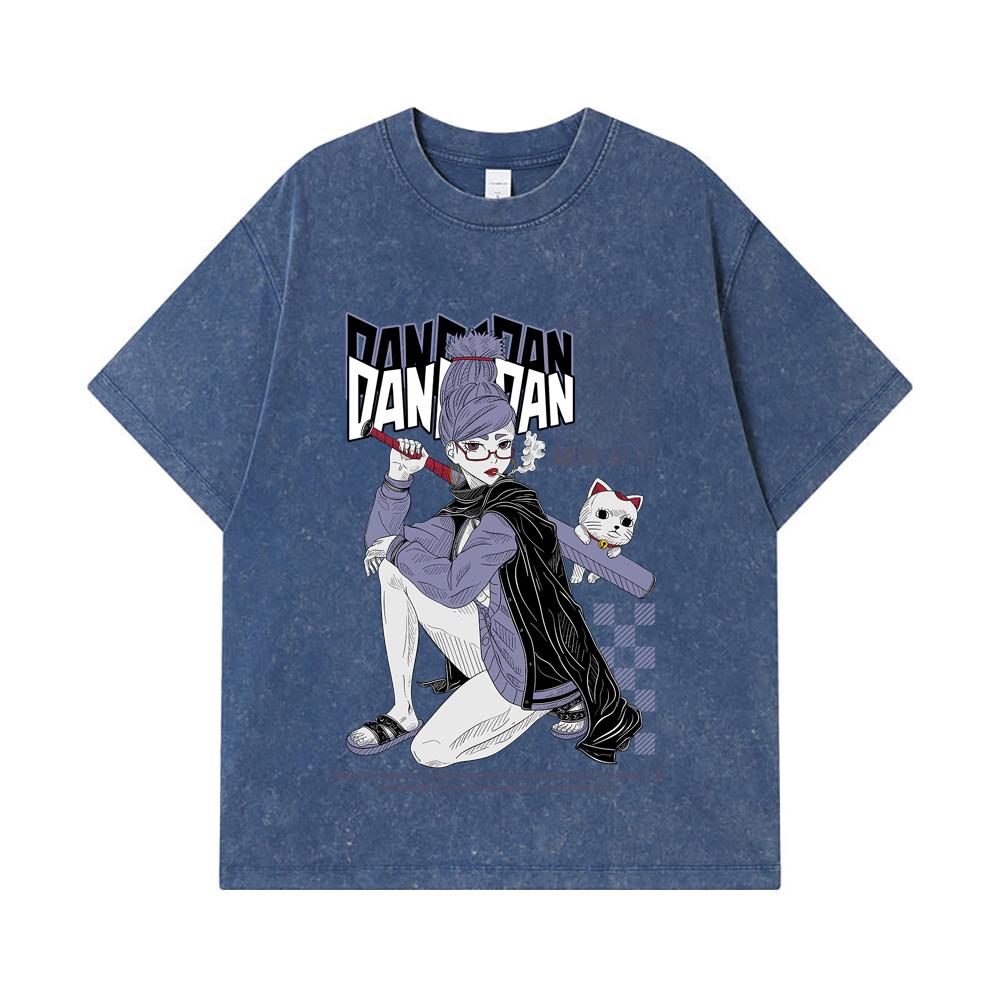 

275 GSM Washed T-shirts 100% Cotton Dandadan V3 Seiko Print Unisex Heavy Cotton T Shirt 2XL королівський синій колір
