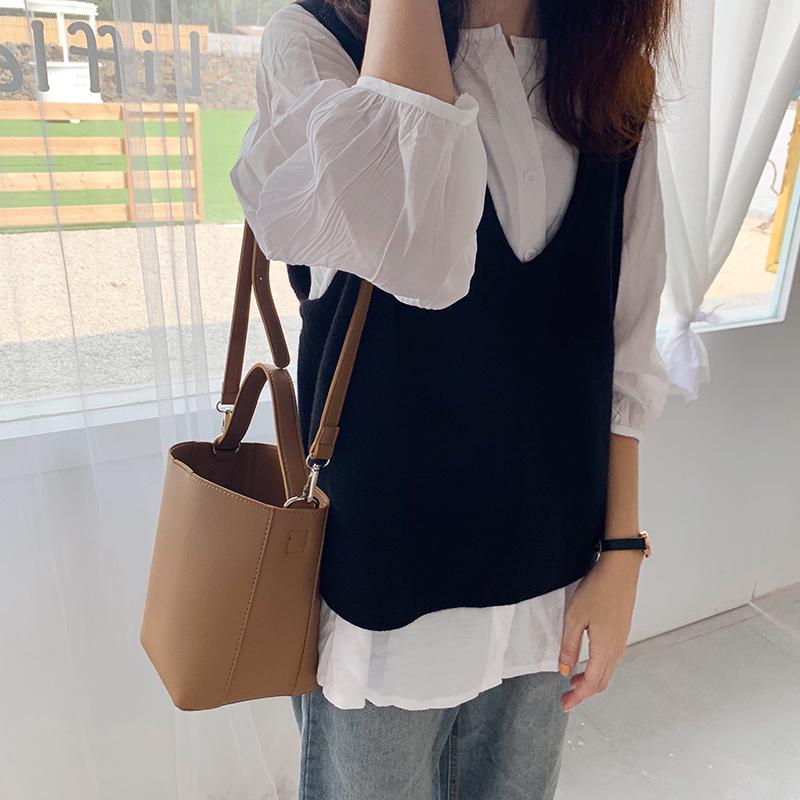 2025 Autumn/Winter Korean Style Large Capacity Solid Color Mother-Child PU Crossbody Bucket Bag for Women