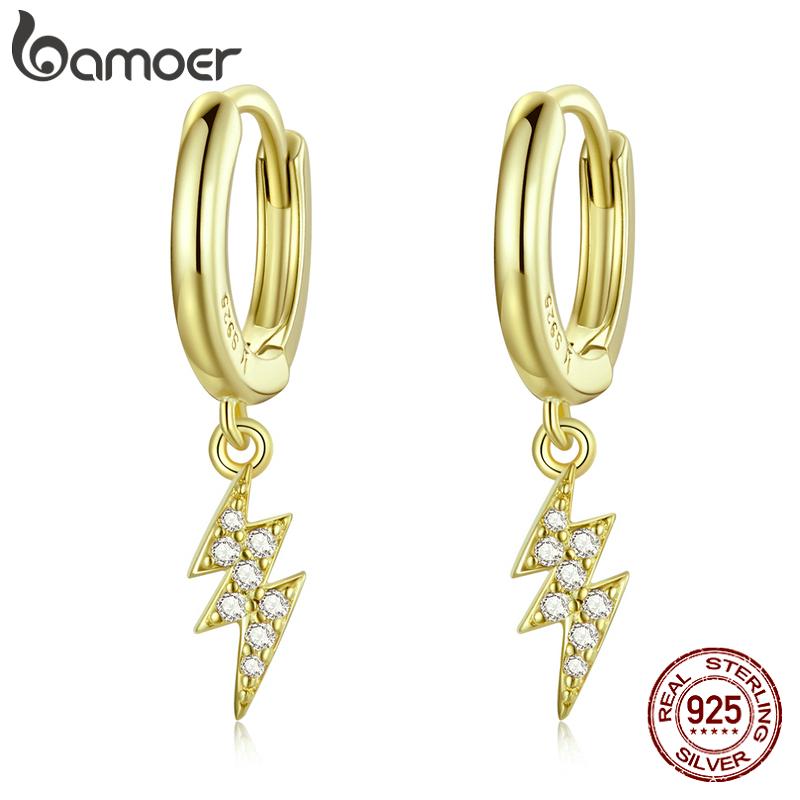 

Женские серьги BAMOER из стерлингового серебра 925 пробы с позолотой, 1 пара блестящих циркониевых серег с луной, звездой, глазом демона, бабочкой и молнией, пряжка для женщин, изящные ювелирные изделия E