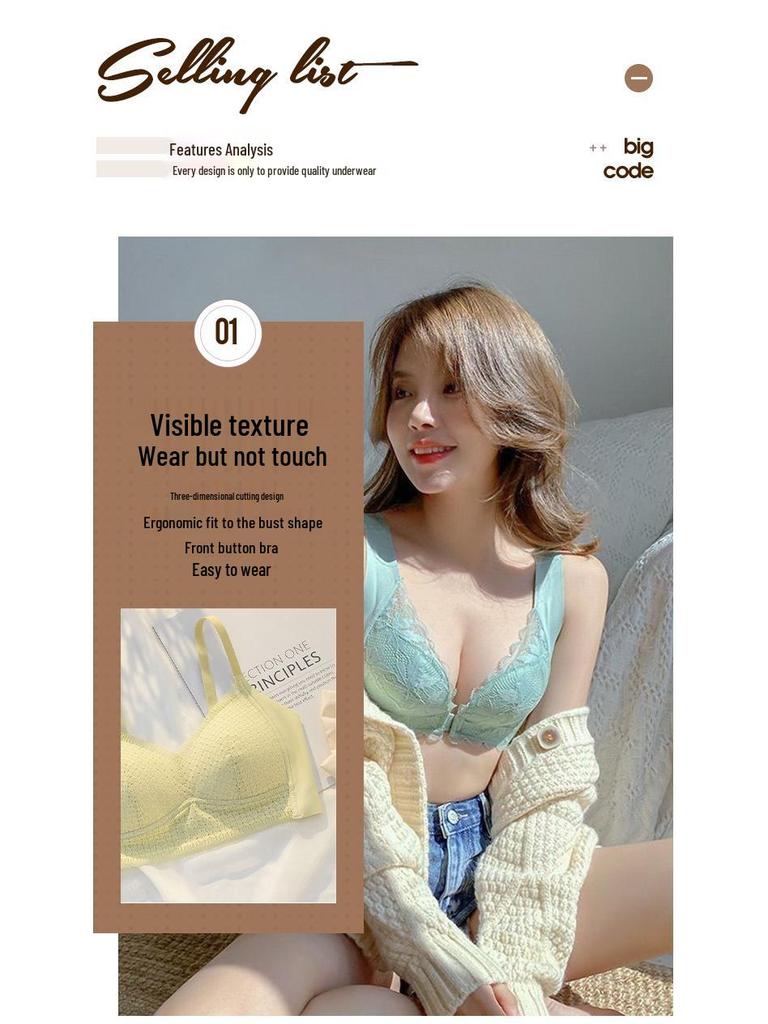 Women's Front Buckle Lace Vest Bra: Slim Fit, Anti-Sag, Beautiful Back Design