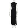 AltGoth Cyber Punk Gothic Dress Women Harajuku Dark Grunge Mesh Patchwork See Through Bandage Sleeveless Dress Clubwear Female