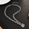 Heart Trendy Shape Titanium Steel Necklace Featuring Stylish Black And White Checkerboard Design