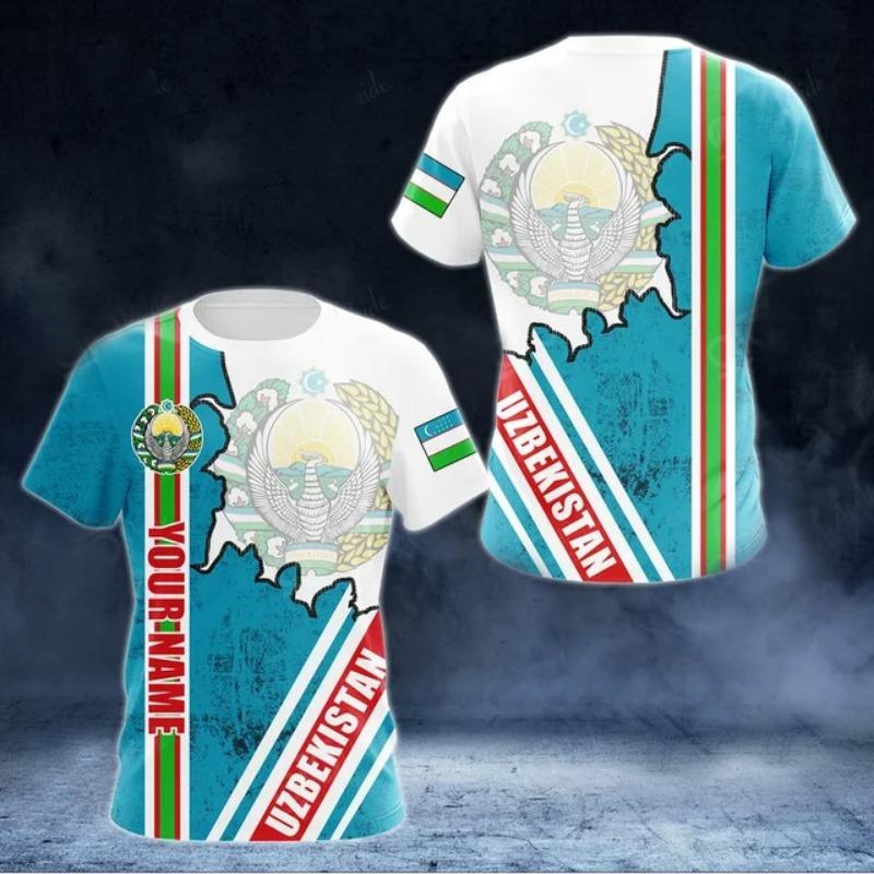 Uzbekistan 3D Printed T-shirt National Flag National Emblem Element Top for Men and Women High Quality Casual Streetwear Chic