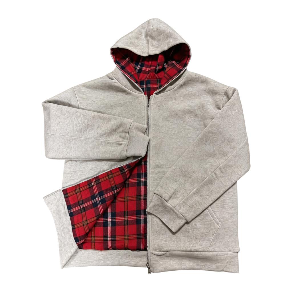Felpa con cappuccio da uomo reversibile patchwork a quadri con zip per autunno e inverno
