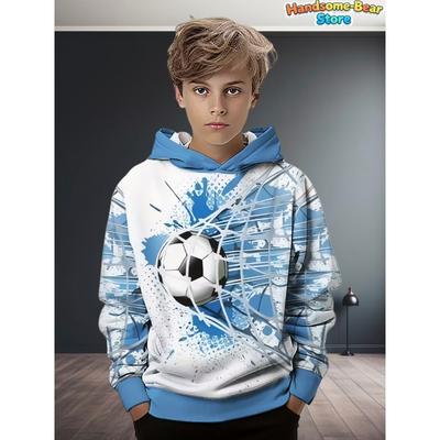 Vêtements pour Enfants Garçons Sweat-shirts à Capuche Manches Longues Imprimé Football 3D Vêtements d'Enfants Printemps Automne Décontractés Actifs Extérieur Vêtements pour Garçons Hauts