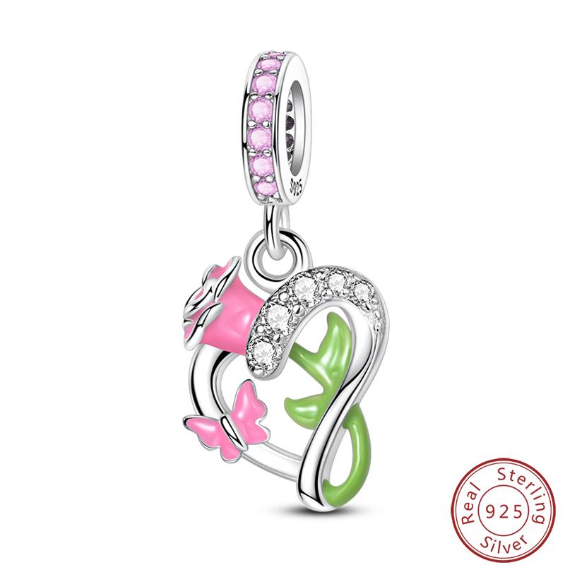 

S925 Silver Mother s Day Tulip Heart Princess Pink Diamond Charms Beads 3mm DIY Fine Jewelry Gifts Making