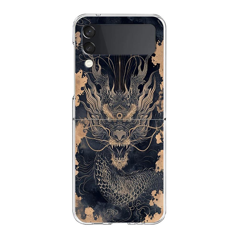 Transparent Phone Case For Samsung Galaxy Z Flip 3 4 5 6 7 Hard Folding PC Z Flip3 Flip4 Cover Cool Animal Tiger Lion