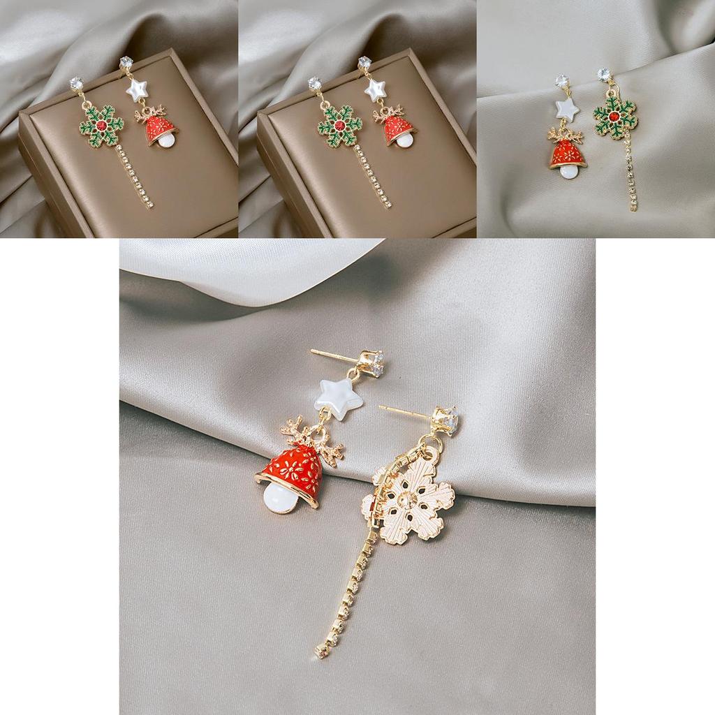Holiday Snowflake Santa Bell Earrings With Alloy Material For Festival And Giftgiving