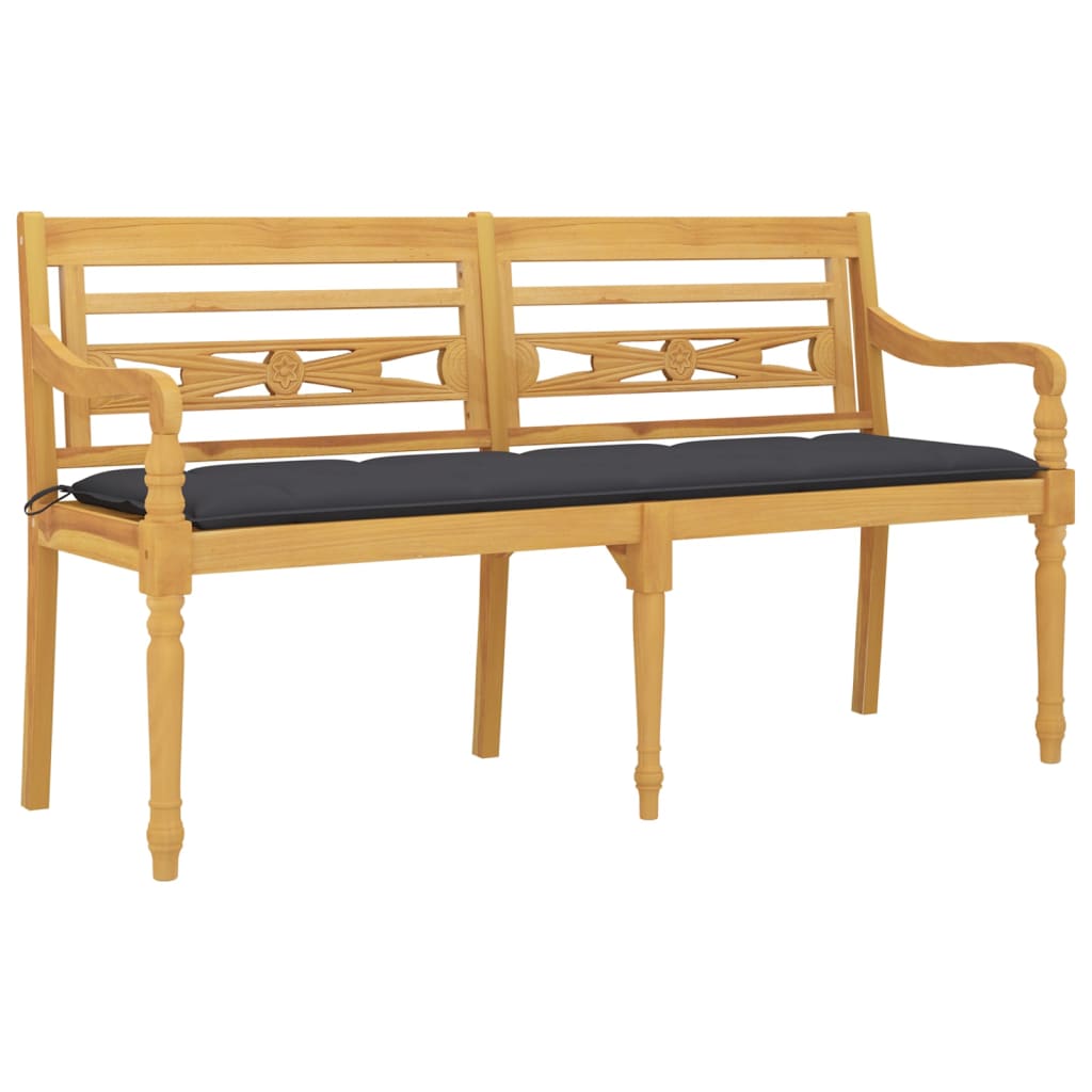 Vidaxl Ławka Batavia Z Antracytowy Poduszką,150 Cm, Lite Drewno Tekowe