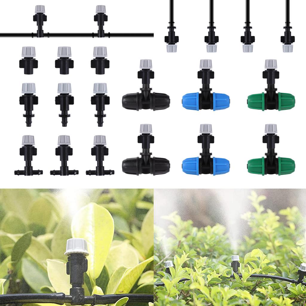 Adjustable Misting Grey Nozzle & Multi Type Connectors Locked Tee Anti Drip Coupling Garden Watering Irrigation Cooling Sprayer