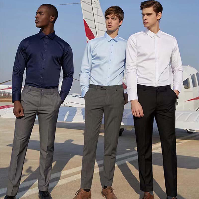 Hengyuanxiang Men's Wrinkle-Free Business Casual Long-Sleeve Shirt