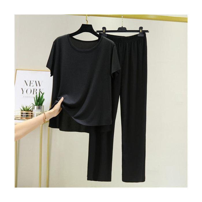 Summer Fashion Ice Silk Suit Women's Sports Casual Wide Leg Pants Short Sleeve Two-piece Set Western Style