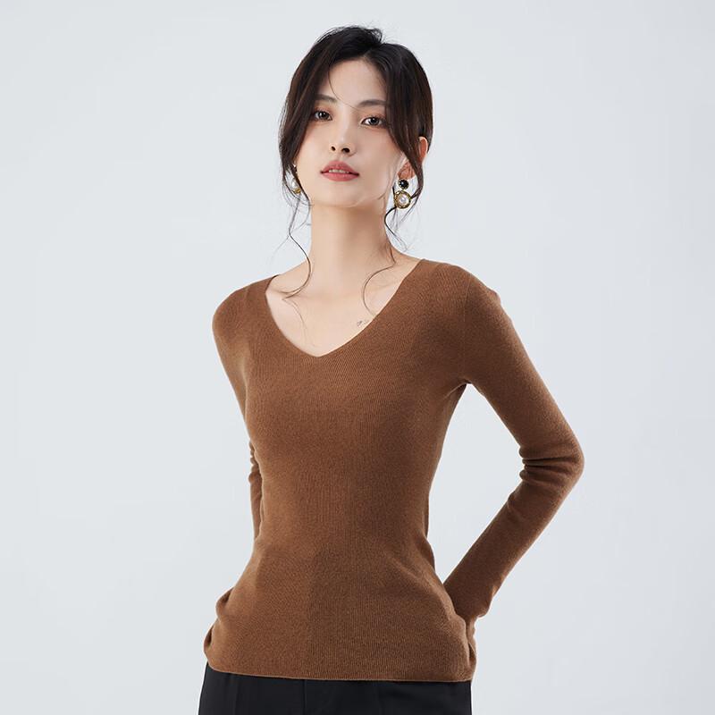 Fengxun Women's 100% Pure Wool V-Neck Sweater