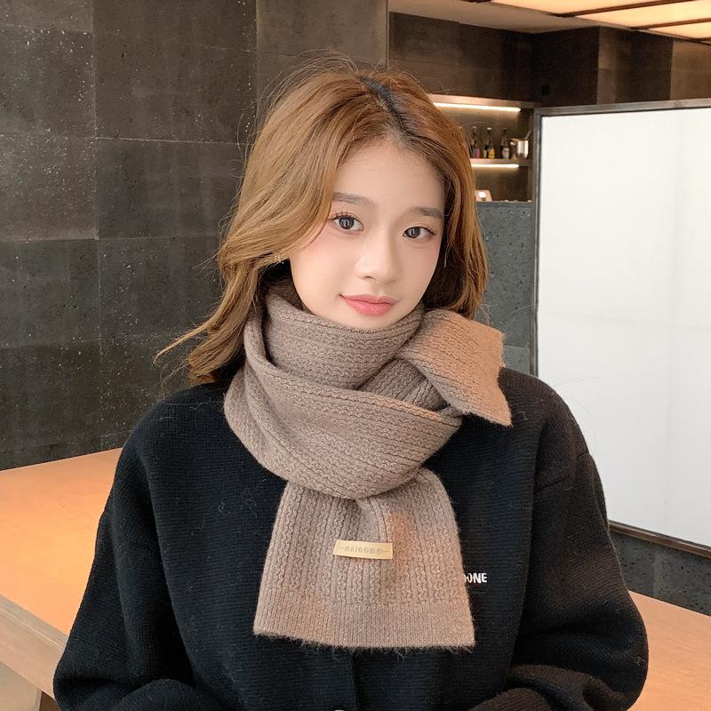 New Korean Knitted Wool Scarf for Women's Autumn and Winter Couples, Versatile, Thickened and Warm, Including Narrow Scarf