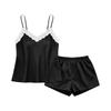Women Satin Sleepwear Lace Trim Cami Top and Shorts Pajama Set Adjustable Strap Loungewear Two Piece Nightwear Set