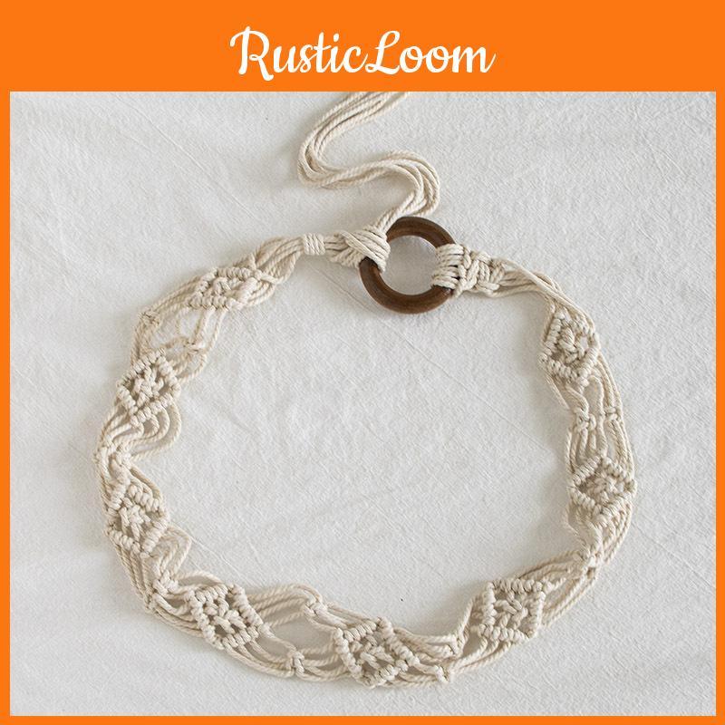 Ceinture Ethnique Bohème en Coton et Corde de Chanvre avec Fermeture Nouée Pour Tenues Rétro d'Été Plage