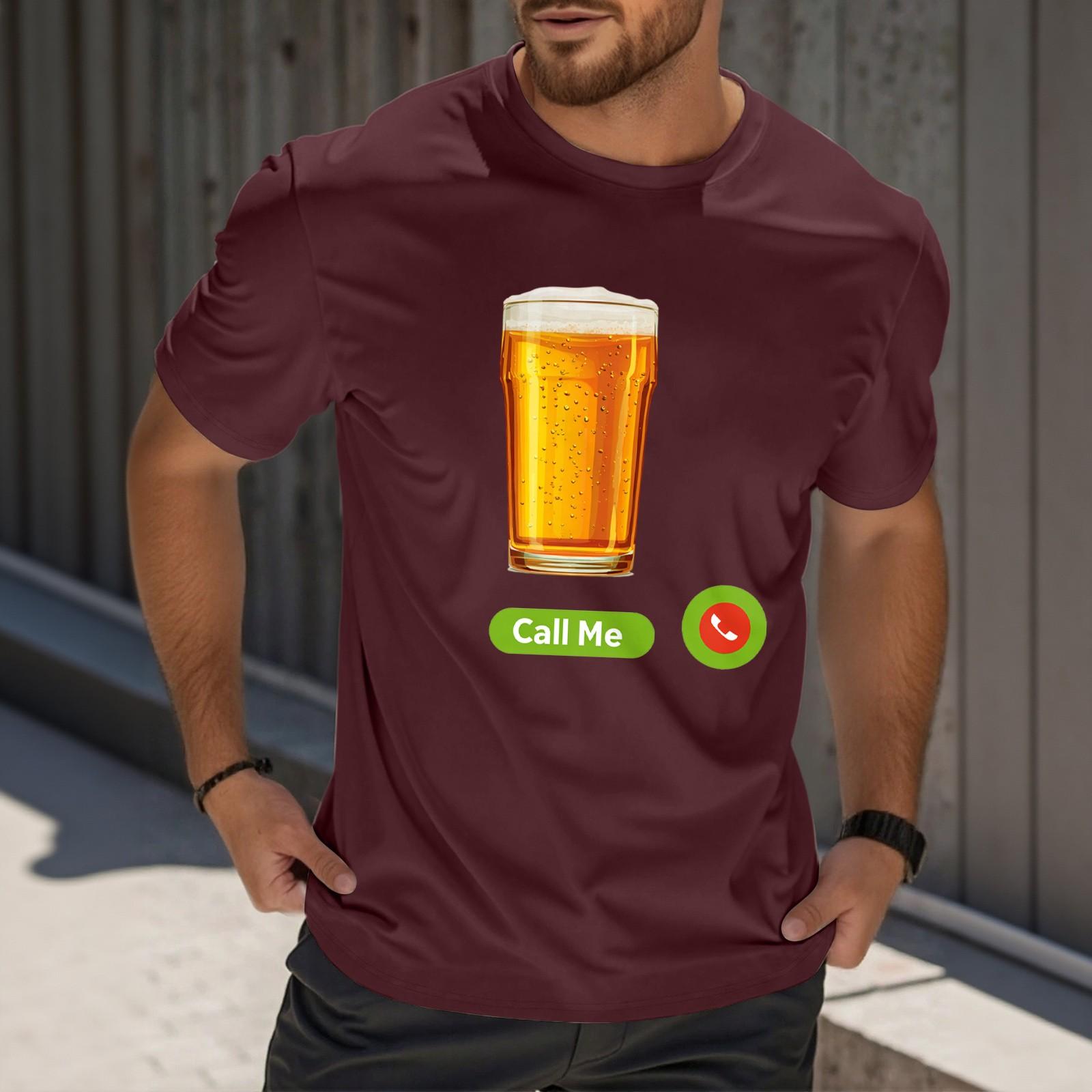 

Мужская повседневная футболка с круглым вырезом и короткими рукавами с принтом XXXL винный