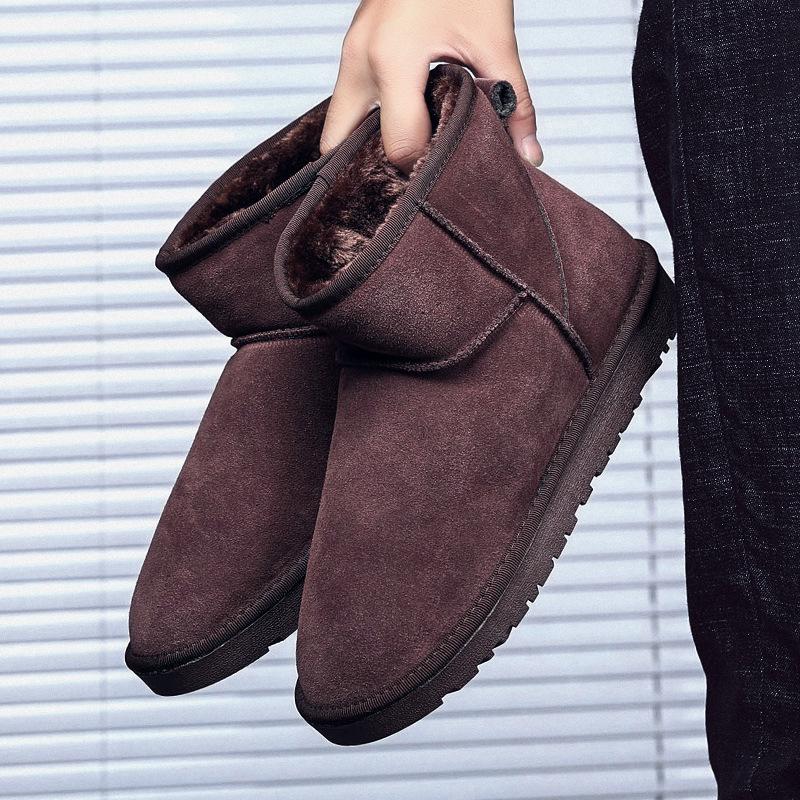 Men's Plush Velvet Padded Warm Winter Thick Bottom Heightened Home Leisure Hiking Indoor Shoes Snow Boots Cotton Boots