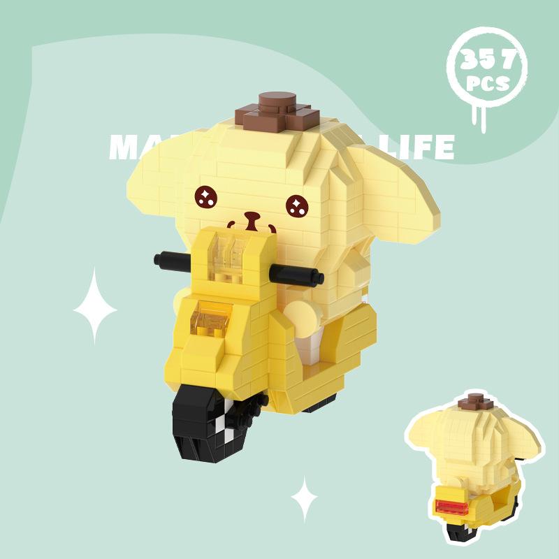 

Kawaii Sanrio Micro Building Blocks Pom Pom Purin 3D Model Assembled Motorcycle Melody Kuromi Cinnamoroll Mini Brick Figure Toys No Box