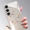 Coque de téléphone argentée plaquée électro avec motif floral de luxe pour Samsung Galaxy S26 S25 S24 S23 Ultra Plus FE Housse en verre trempé